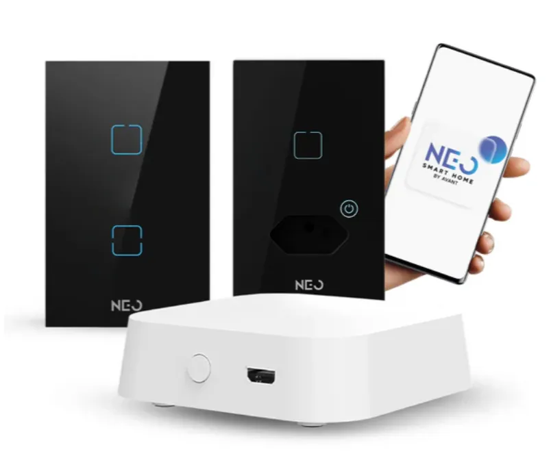 Kit Automação Hub Zigbee com Interruptores Tomada Inteligente Preto 4x2 Bivolt Neo Avant