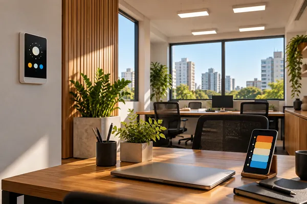 Escritório com iluminação e clima automatizados