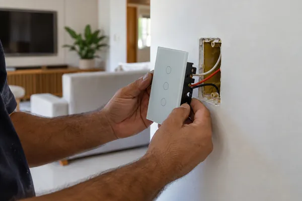 Eletricista preparando pontos e infraestrutura para equipamentos de áudio