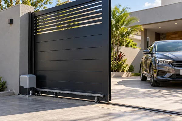 Portão residencial com videoporteiro preparado para automação