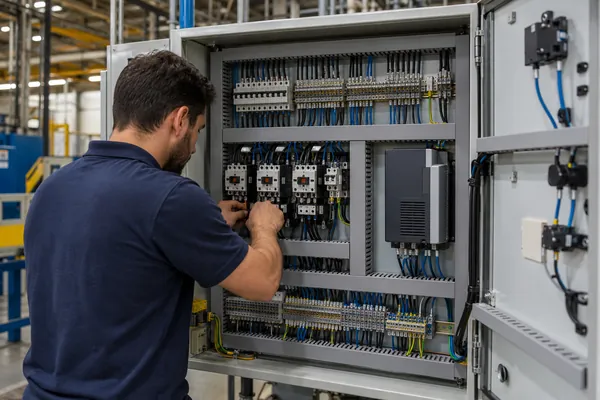 Quadro de comando industrial com contatores e inversor